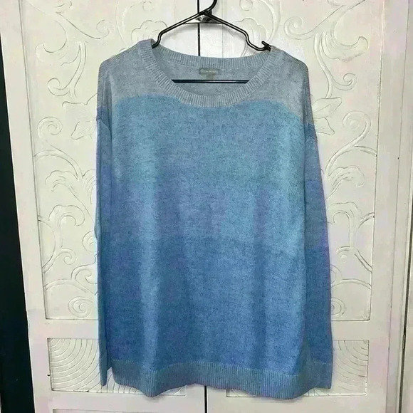 EUC Talbots Blue Ombre Cotton Crewneck Sweater Pullover Coastal Cozy Comfy - Picture 1 of 10